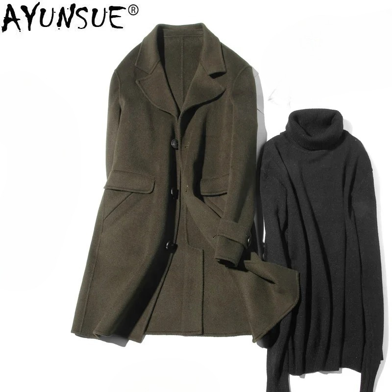 Wool Coat Peacoat - AYUNSUE 100% abrigo de lana para