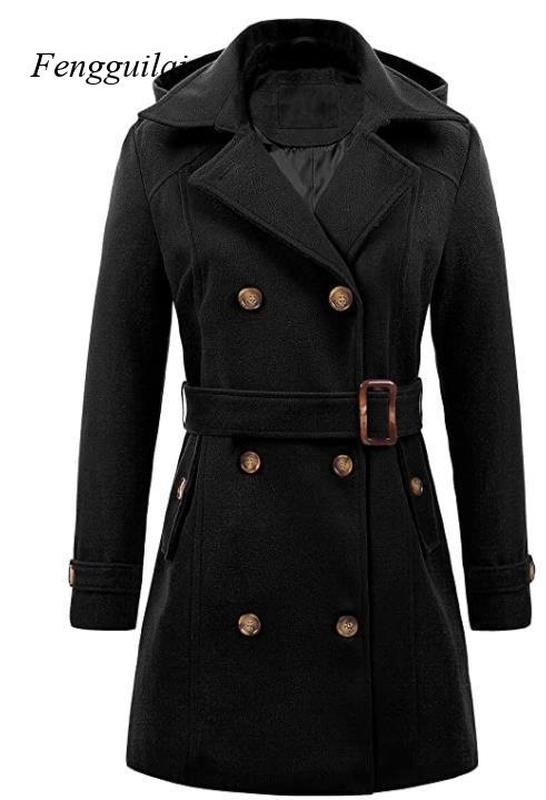 Abrigo de lana negro con capuc - Wool Coat Peacoat reseña y precio