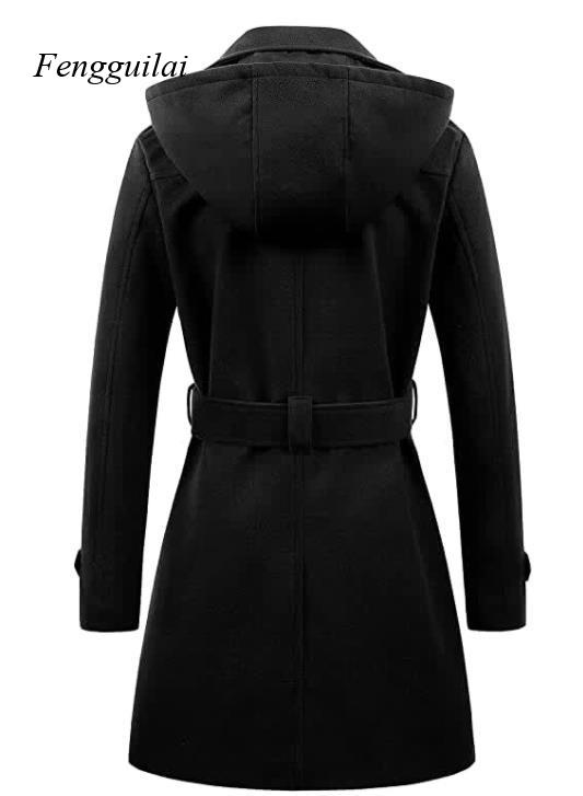 Abrigo de lana negro con capuc - Wool Coat Peacoat reseña y precio