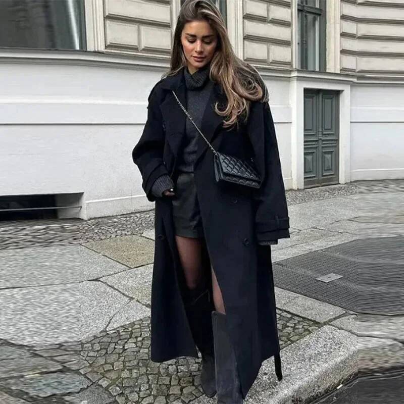 Elegante Abrigo Largo Gris con - Wool Coat Peacoat reseña y precio
