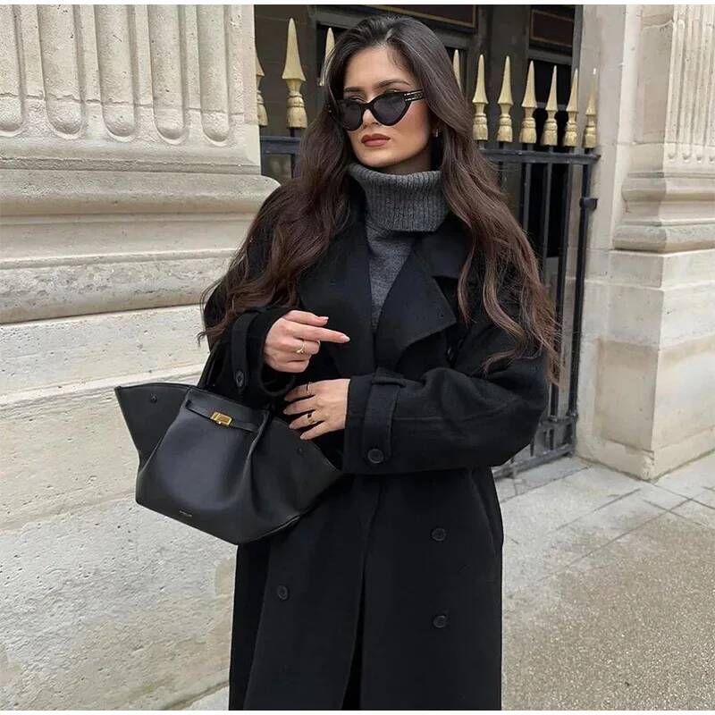 Elegante Abrigo Largo Gris con - Wool Coat Peacoat reseña y precio